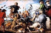 A 1615-1621 oil on canvas 'Wolf and Fox hunt' painting by Peter Paul Rubens